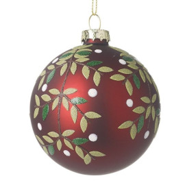 Deep Red Glass Christmas Bauble with Gold Detail – 8cm